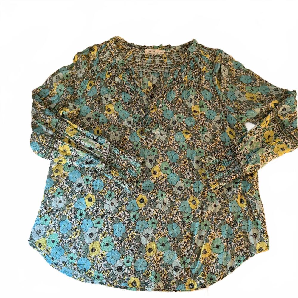 JANE & DELANCEY Boho hippie flowered blouse. Crew‎ Neck. Smocked wrist. LARGE